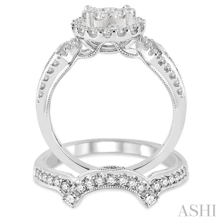 1 1/6 Ctw Diamond Lovebright Wedding Set with 7/8 Ctw Engagement Ring and 1/4 Ctw Wedding Band in 14K White Gold