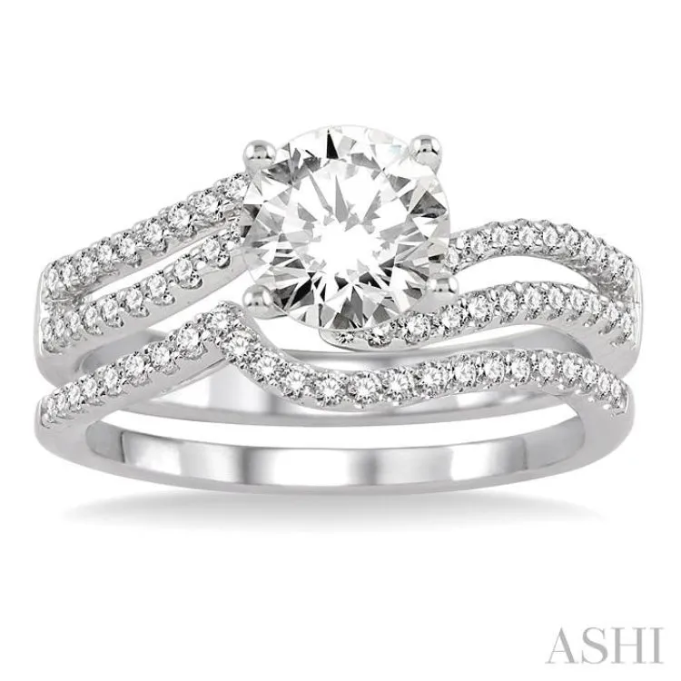 1 Ctw Diamond Wedding Set with 3/4 Ctw Round Cut Engagement Ring and 1/6 Ctw Wedding Band in 14K White Gold