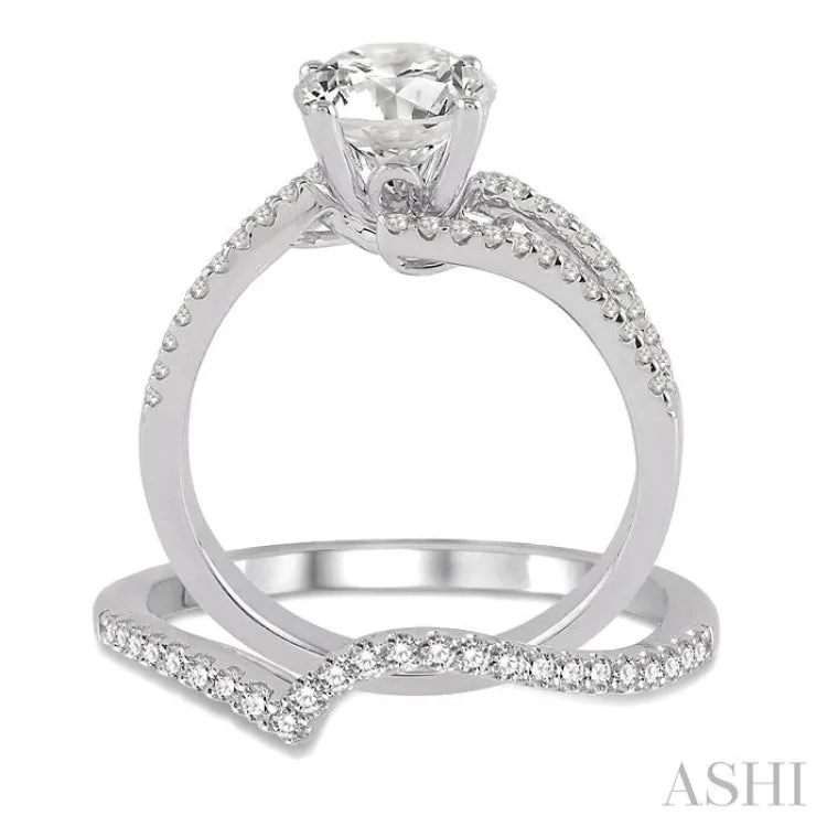 1 Ctw Diamond Wedding Set with 3/4 Ctw Round Cut Engagement Ring and 1/6 Ctw Wedding Band in 14K White Gold