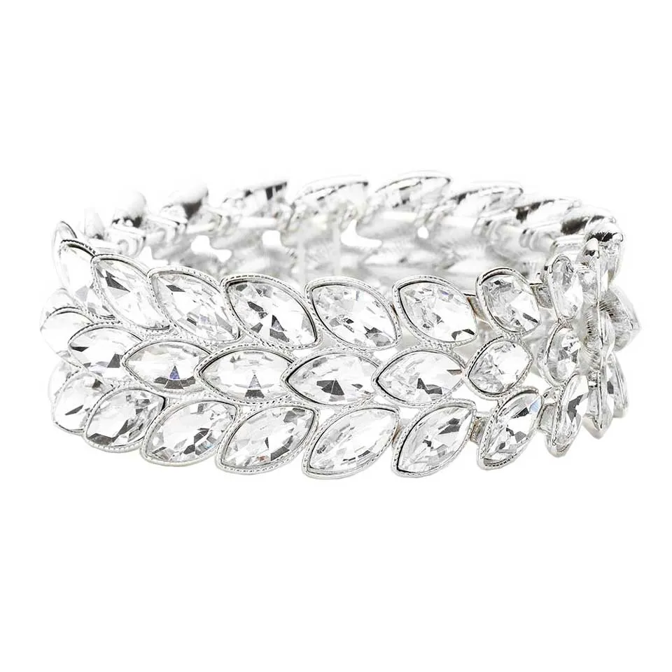 3Rows Marquise Stone Cluster Stretch Evening Bracelet