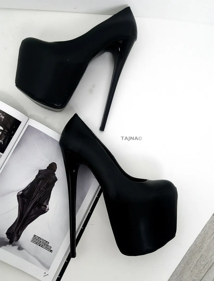 Stylish Black Matte High Heel Hidden Platform Pumps