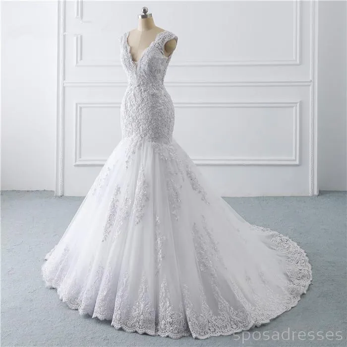 Cap Sleeves White Lace Wedding Dresses Online, Cheap Bridal Dresses, WD511