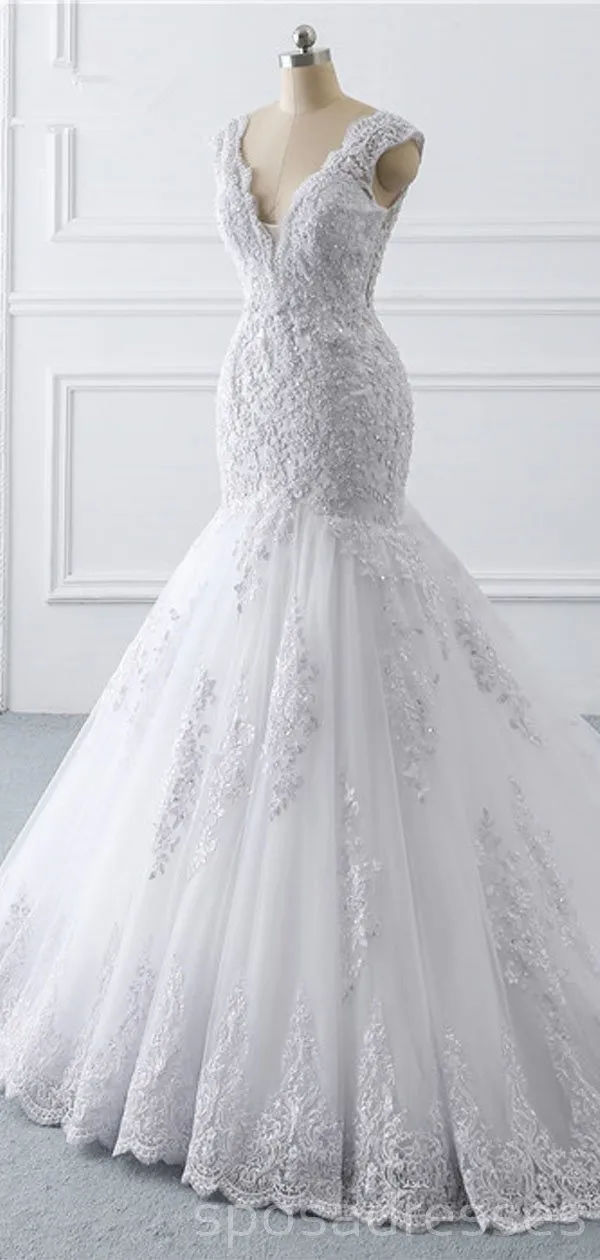 Cap Sleeves White Lace Wedding Dresses Online, Cheap Bridal Dresses, WD511