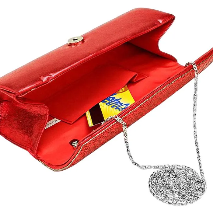 Crystal Cover Shimmery Evening Clutch Bag Metal Chain Strap