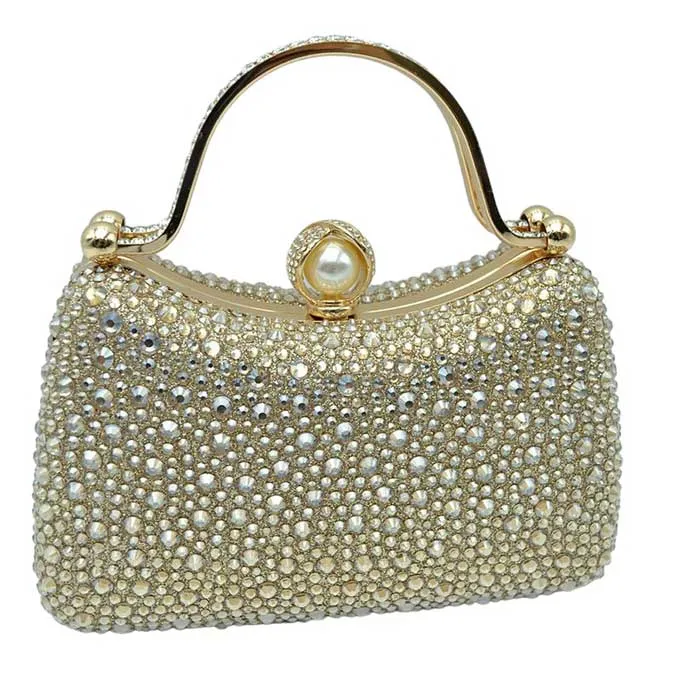 Crystal Diamond Top Handle Embellished Evening Clutch Bag