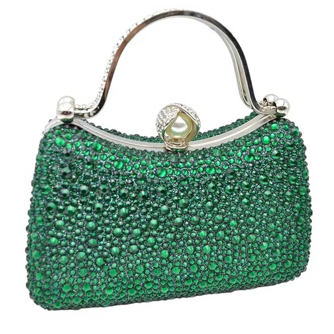 Crystal Diamond Top Handle Embellished Evening Clutch Bag