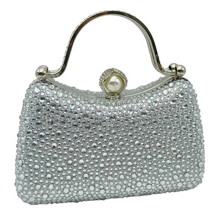 Crystal Diamond Top Handle Embellished Evening Clutch Bag