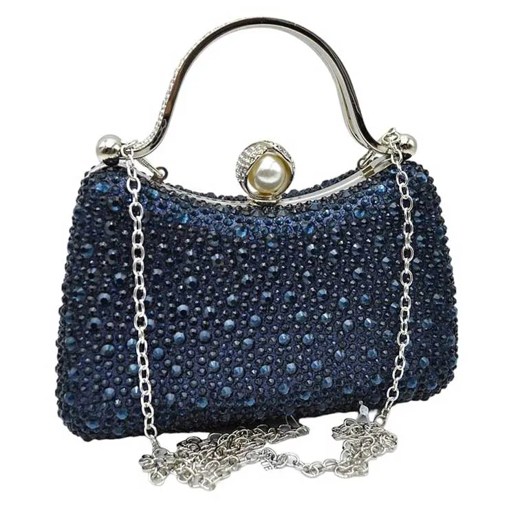 Crystal Diamond Top Handle Embellished Evening Clutch Bag