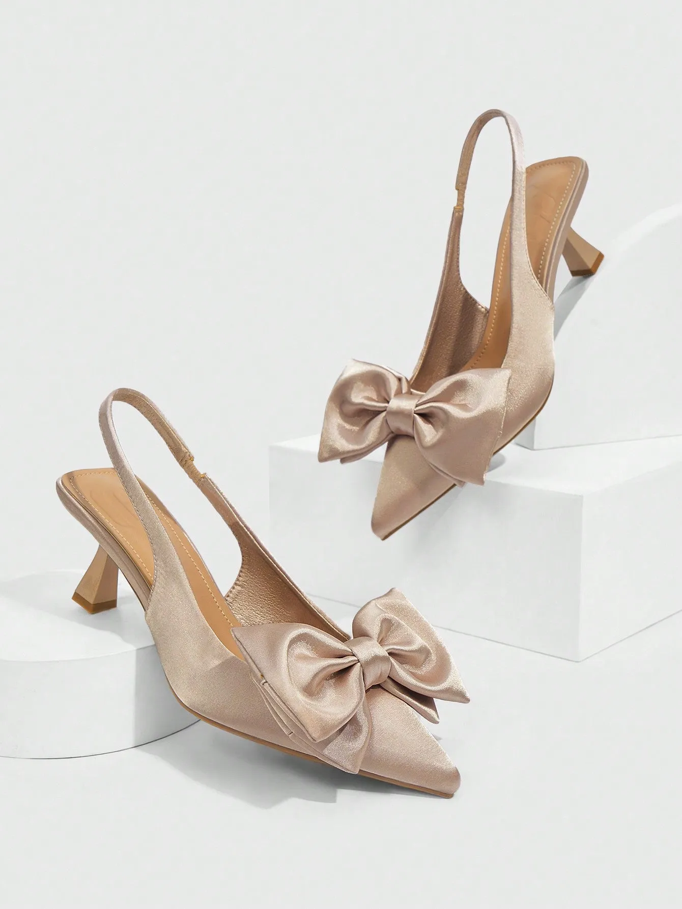 Elegant Champagne-Colored High Heel Pumps with Large Bow for Women - Perfect for Work, Dates, Parties, Weddings, and Vacations