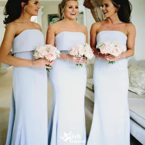 Elegant Baby Blue Mermaid Strapless Sleeveless Wedding Guest Bridesmaid Dresses,WGM361