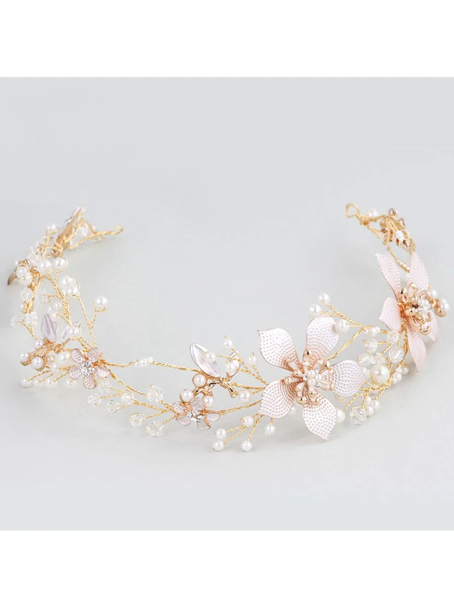 Elegant Gold Flower Headband with Rhinestone