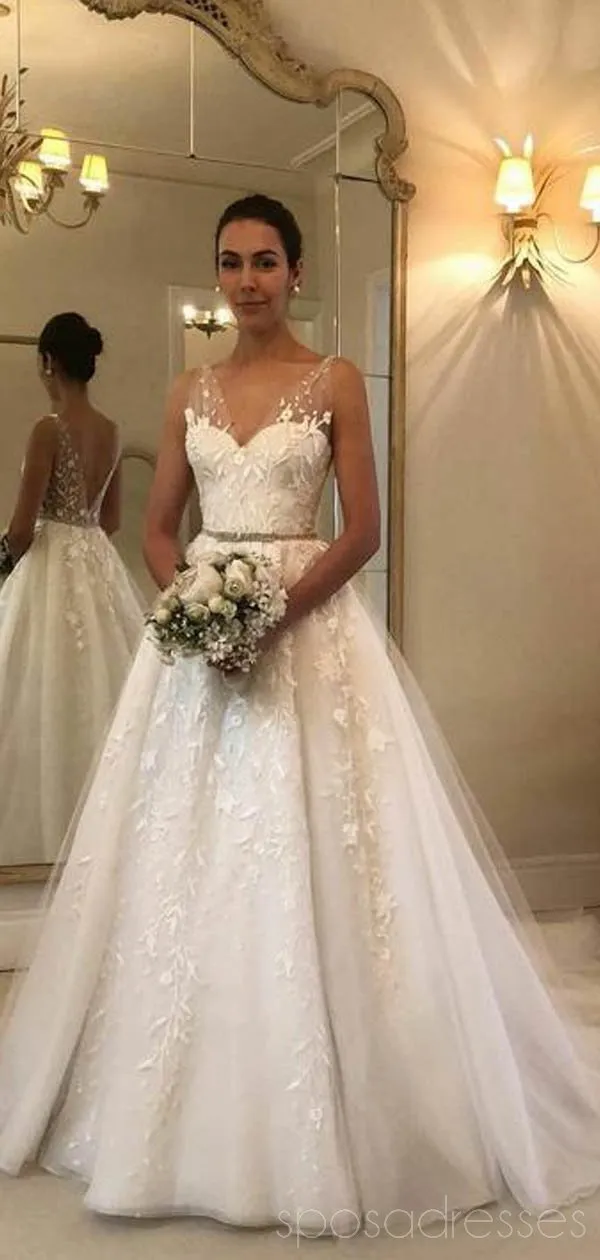 Elegant Lace V Neck Backless Cheap Wedding Dresses Online, Cheap Bridal Dresses, WD483