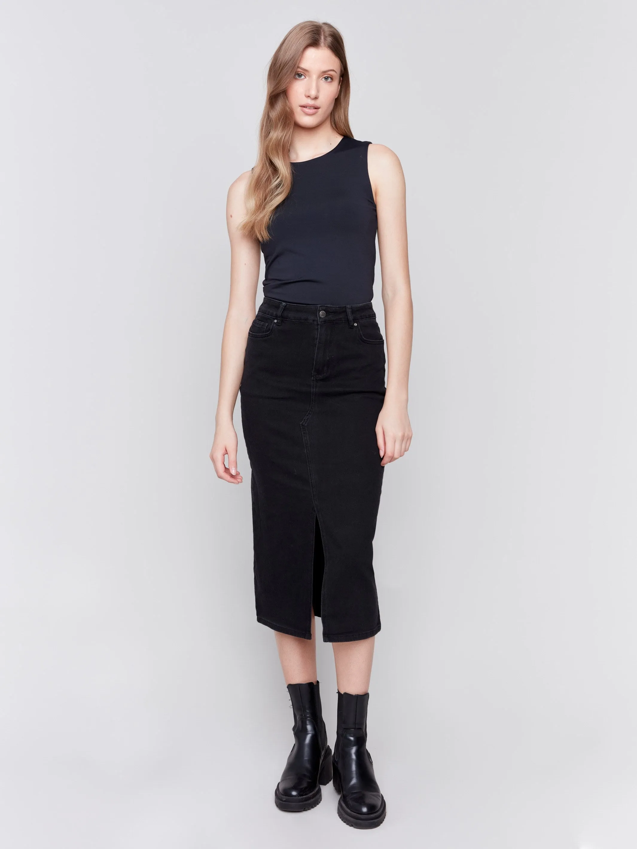 Long Denim Skirt - Charcoal