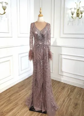 Manha Sequined Long Sleeves Evening Dress