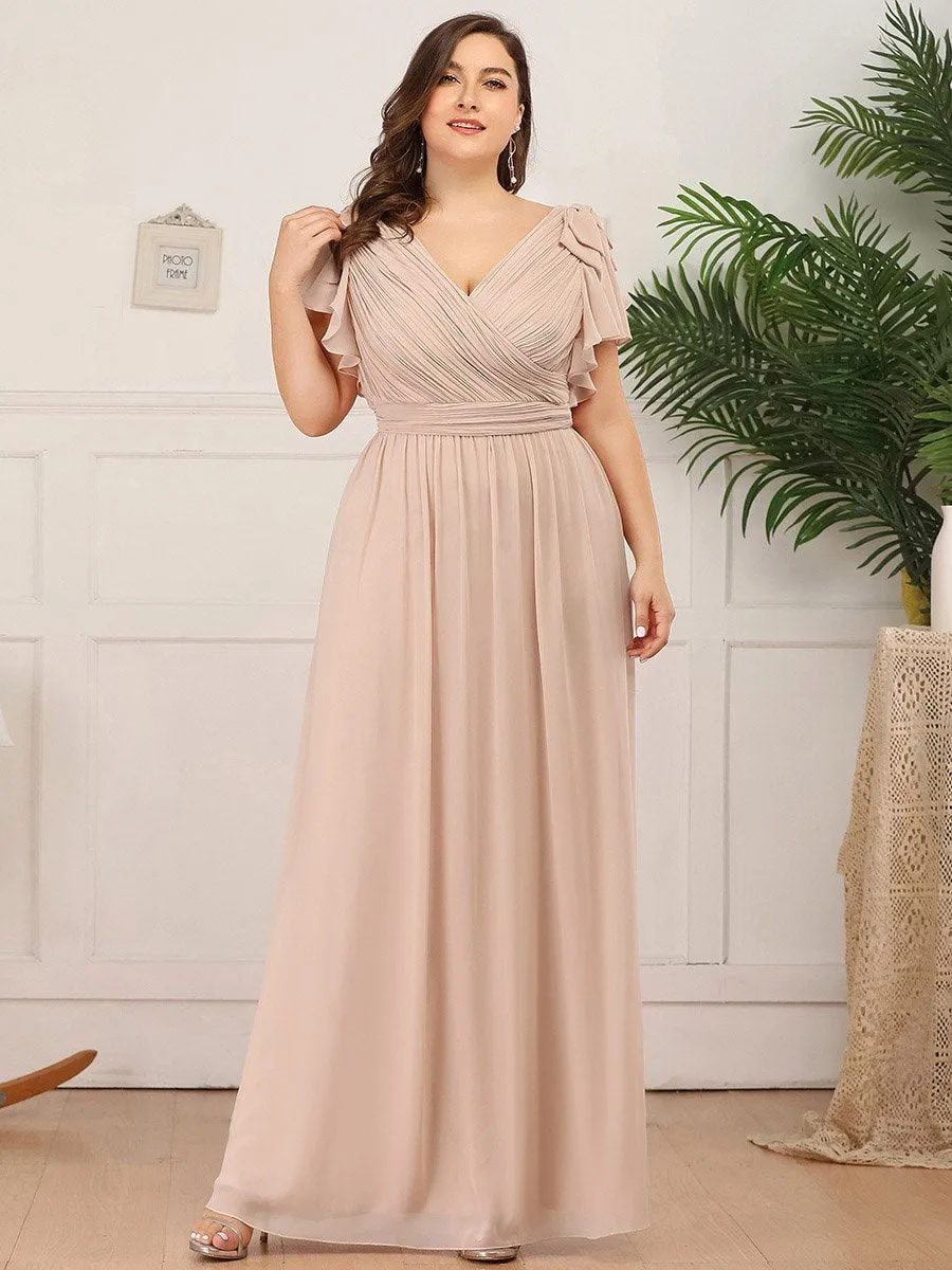Wholesale Plus Size Maxi Evening Dress with Long Chiffon Ruffle Sleeves