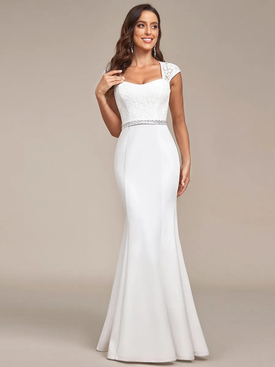 Simple Cap Sleeve Sweetheart Mermaid Style Wedding Dress