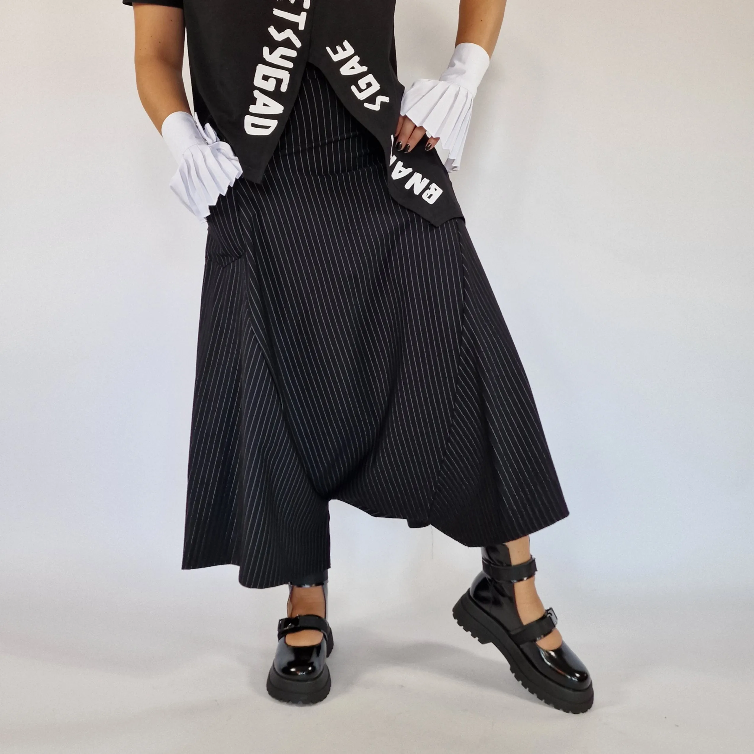 Simple Moderne Street Punk Striped Pattern Wide Legged Pants