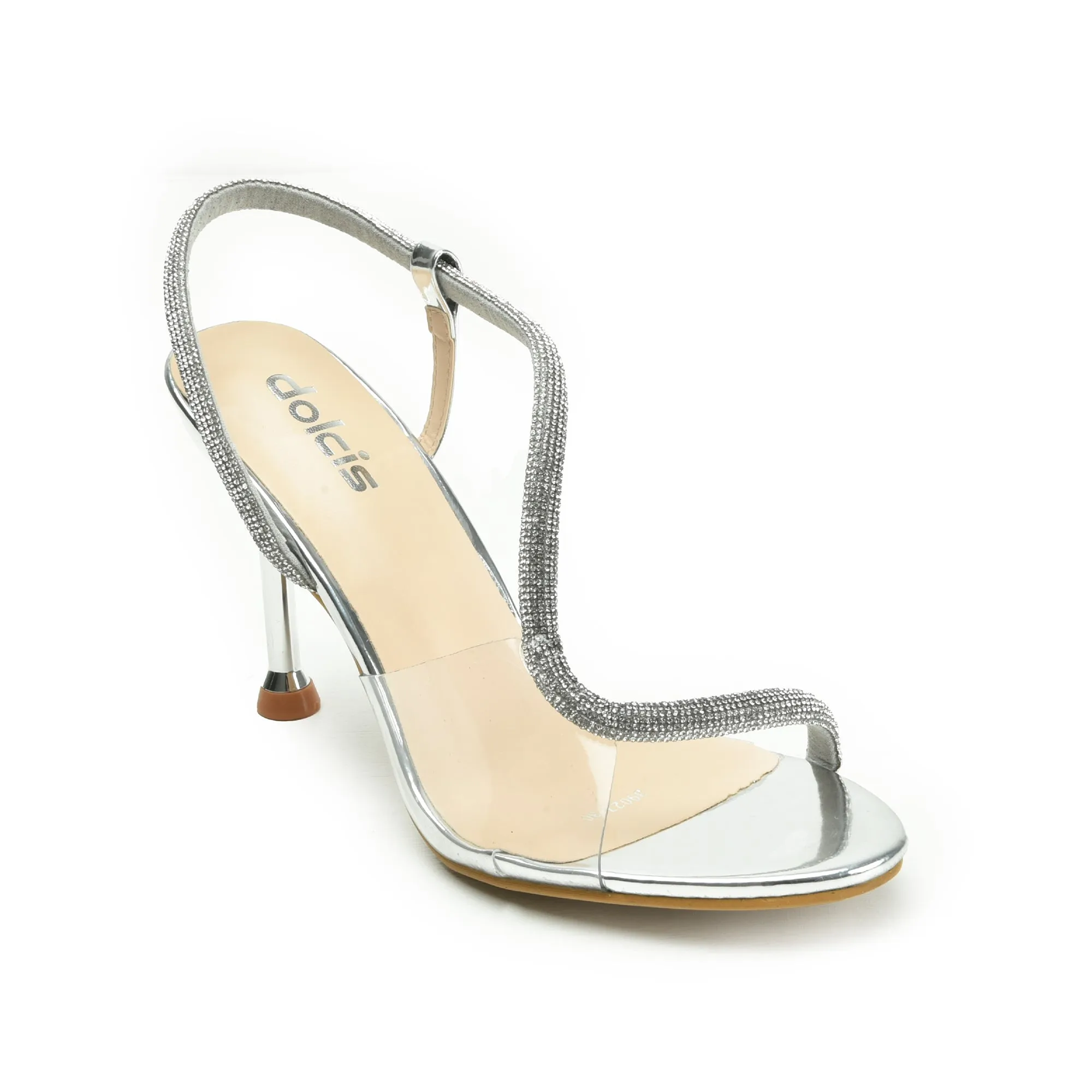 Stylish Silver High Heel Sandals with Clear Strap | 264G-S