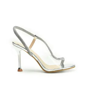 Stylish Silver High Heel Sandals with Clear Strap | 264G-S