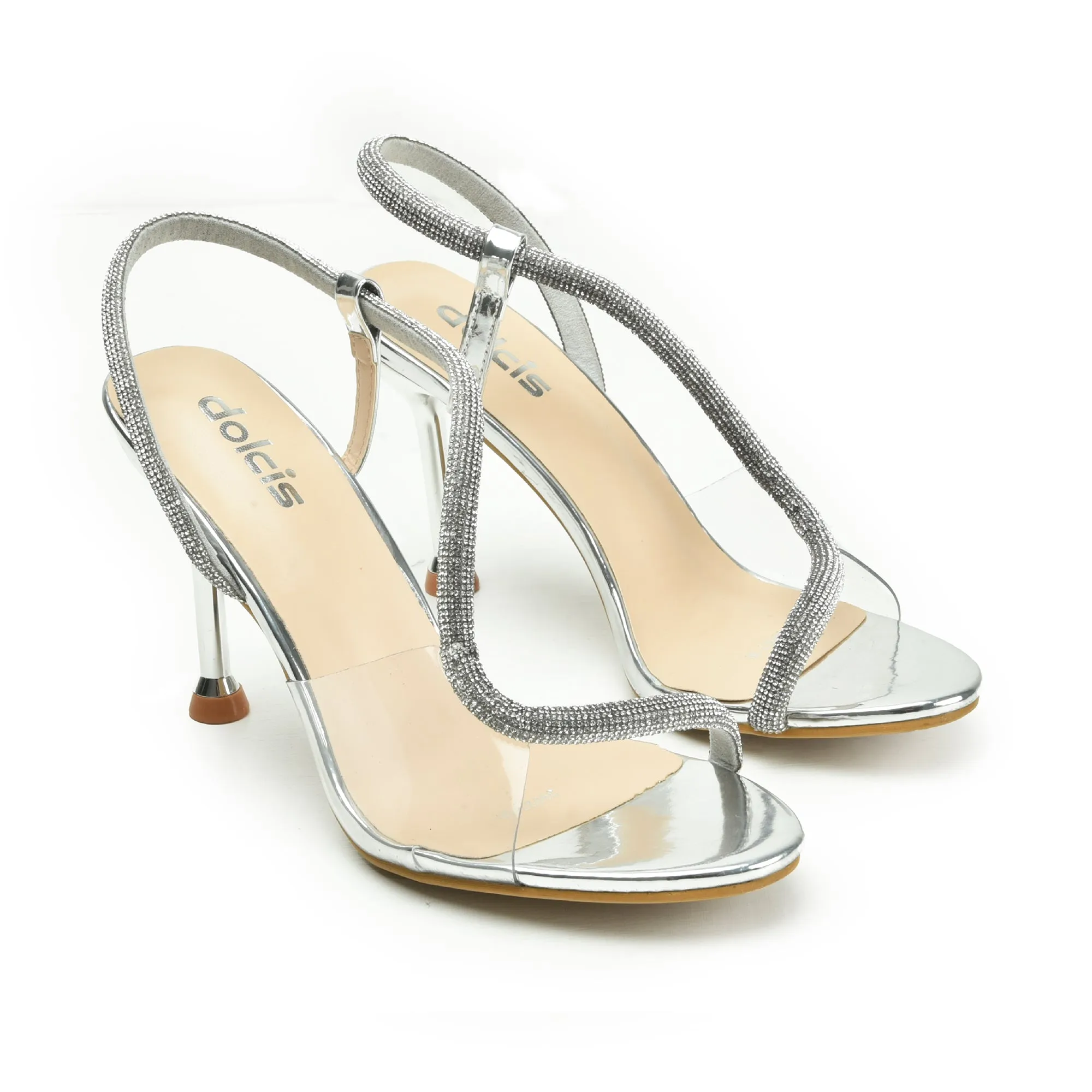 Stylish Silver High Heel Sandals with Clear Strap | 264G-S