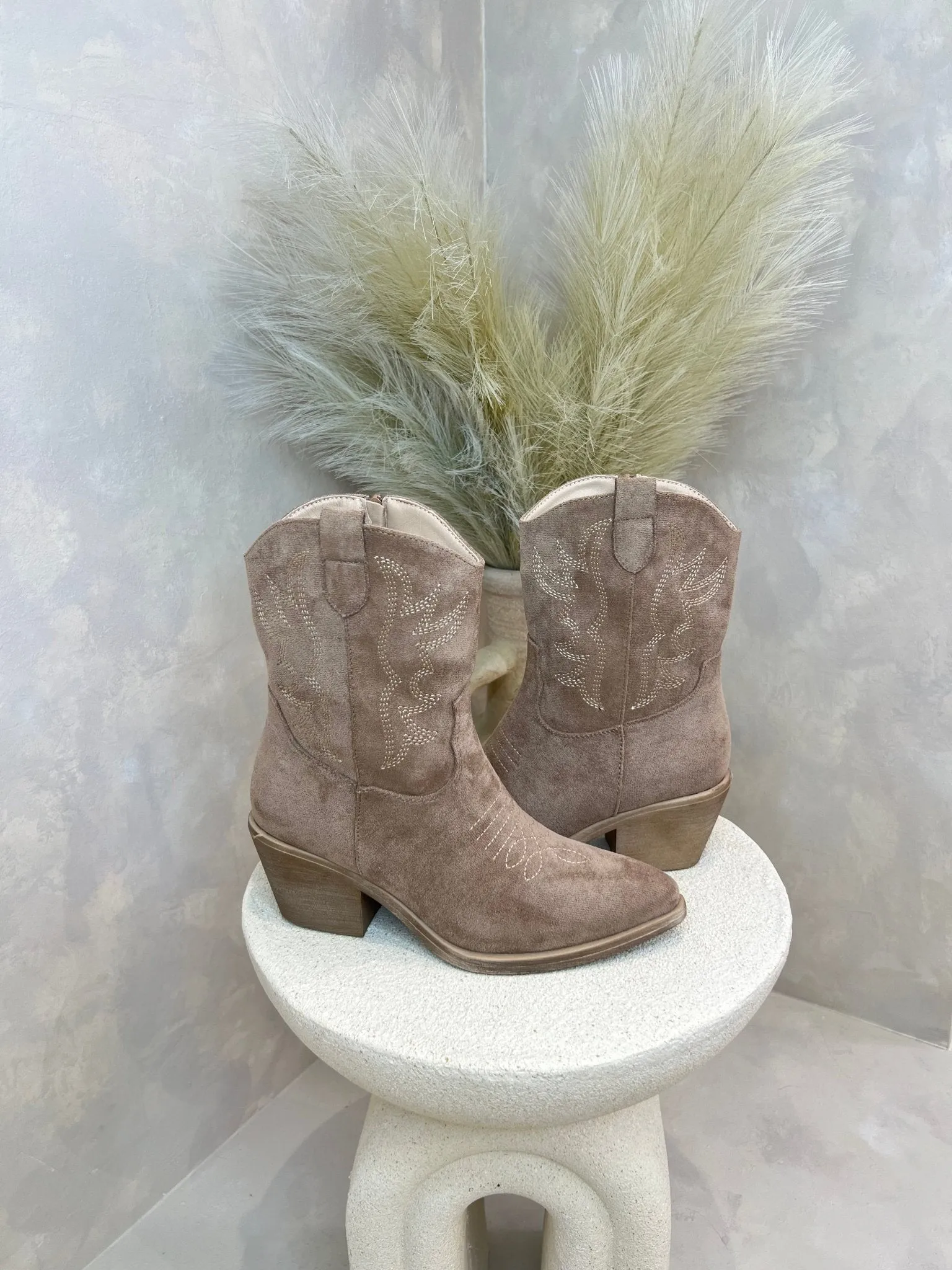 Suede Effect Ankle Cowboy Boots