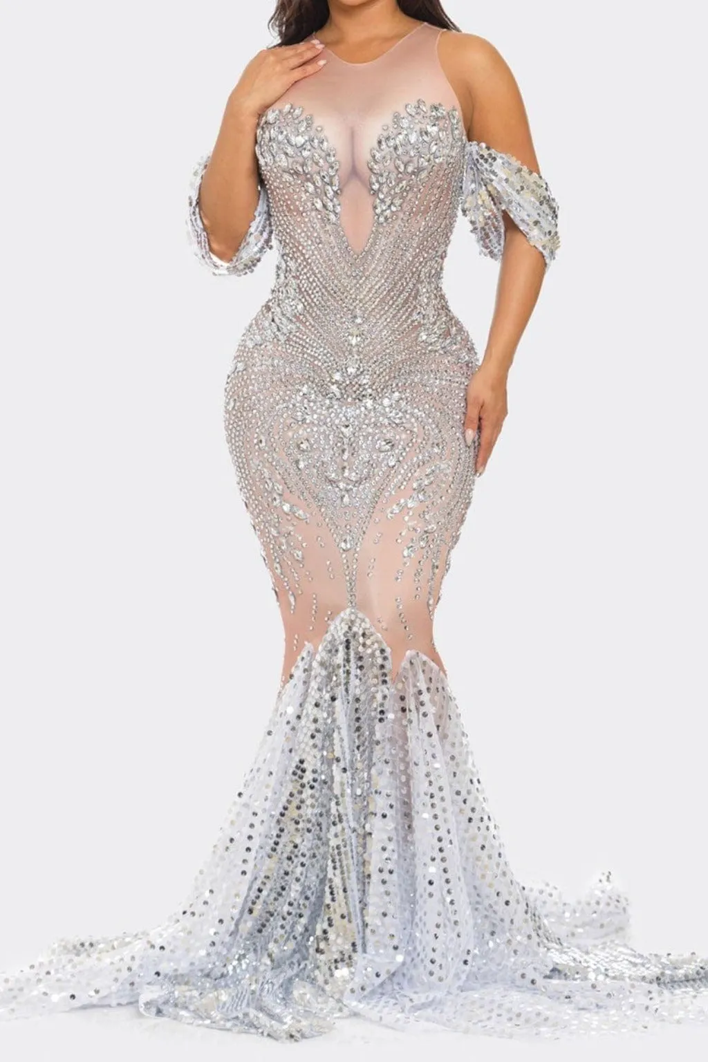 Valerie 3D Cleavage Diamante Maxi Dress