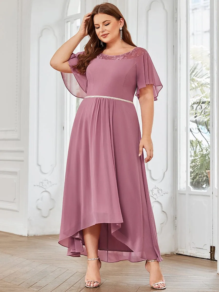 Chic Womens A-Line Midi Dress with Asymmetrical Hem and Casual Boat Neck