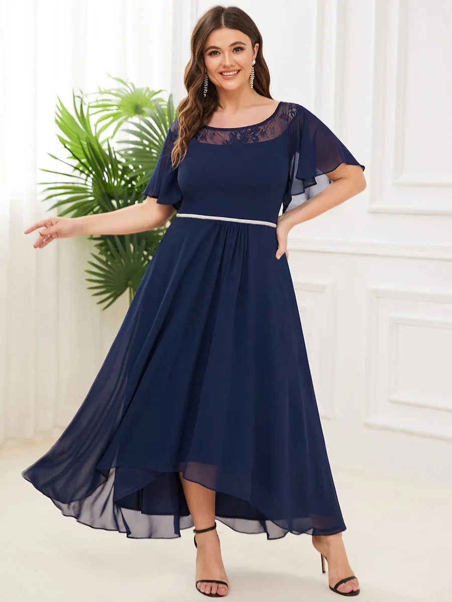 Chic Womens A-Line Midi Dress with Asymmetrical Hem and Casual Boat Neck